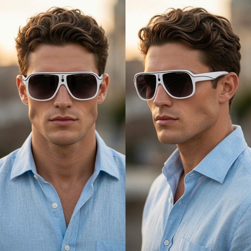 Classic Navigator Shape White Frame Men Sunglasses Suits Various Face Shapes New